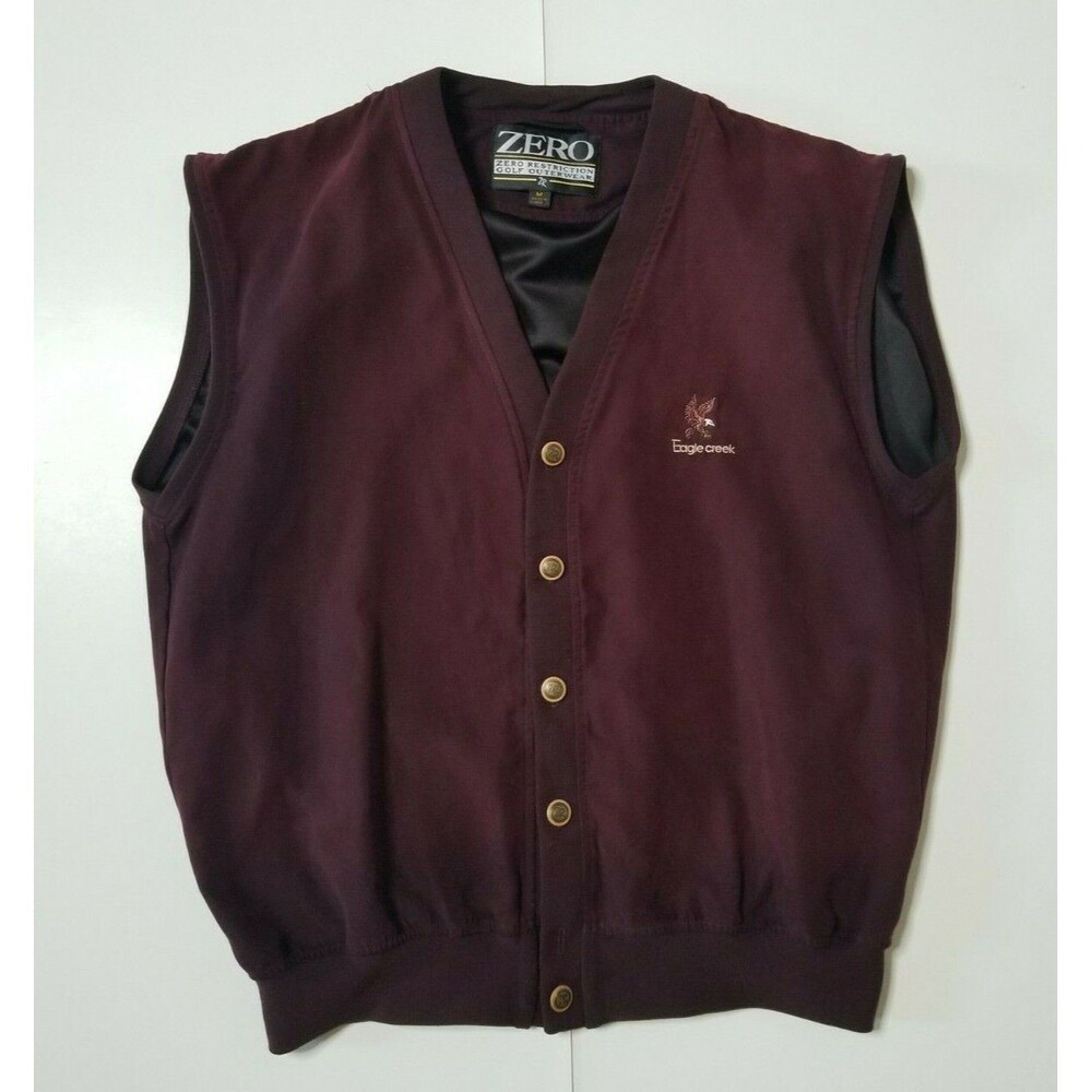 Zero Restriction Mens M Micro Suede Cardigan Vest Sleeveless Golf Jacket Maroon